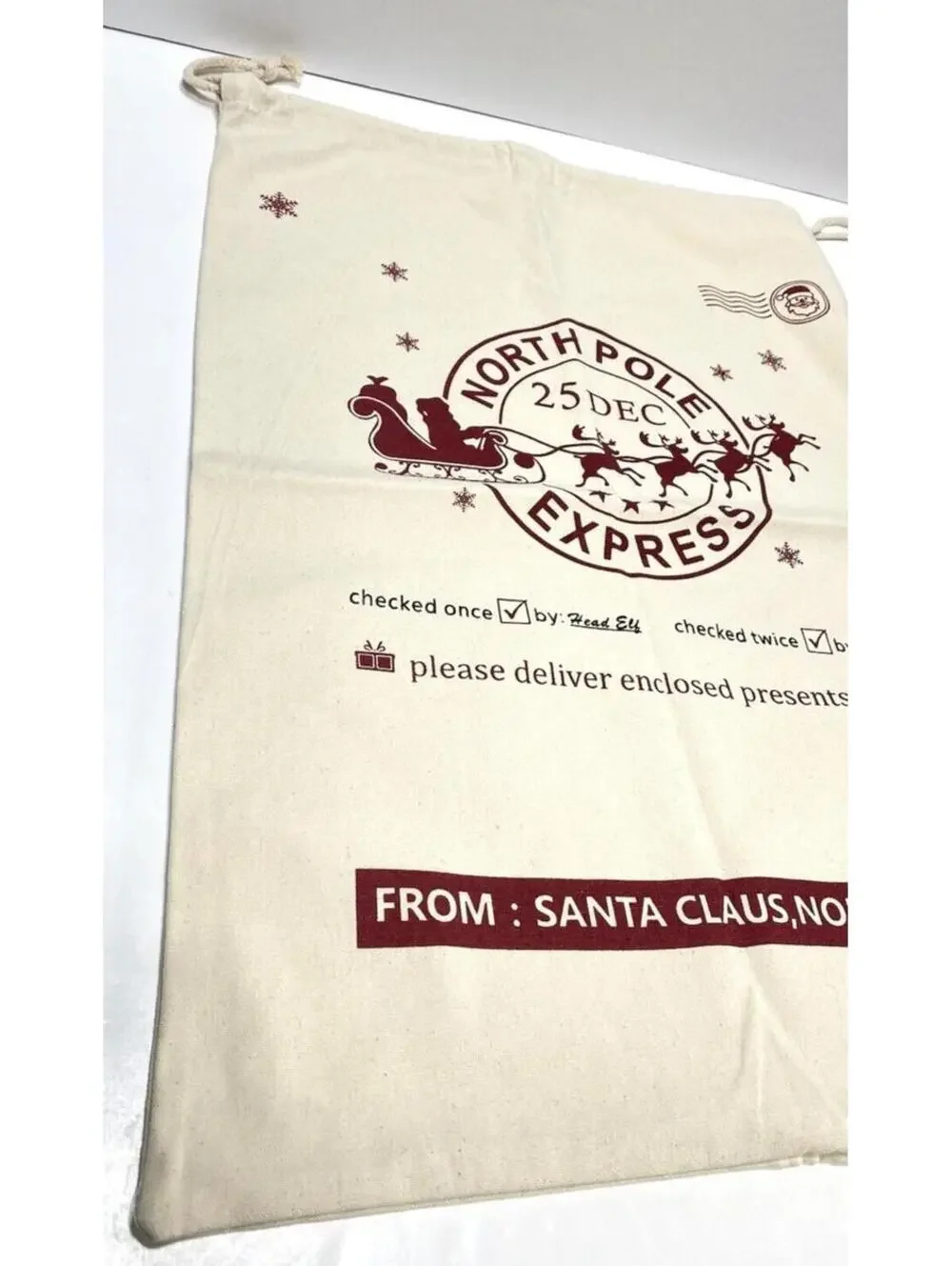 Christmas Gift Sac Holiday Gift Wrap Bag Santa Pouch Under The Tree Decor NEW